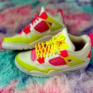 USED Air Jordan 4 Retro White Lemon Pink GS